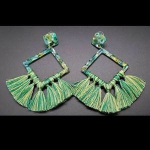 Green acrylic tassel earrings